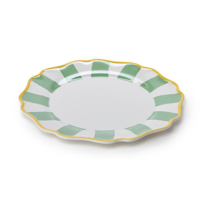 Sage Green Striped Set of 4 Durable Melamine Dinner Plates for Everyday Indoor and Outdoor Dining