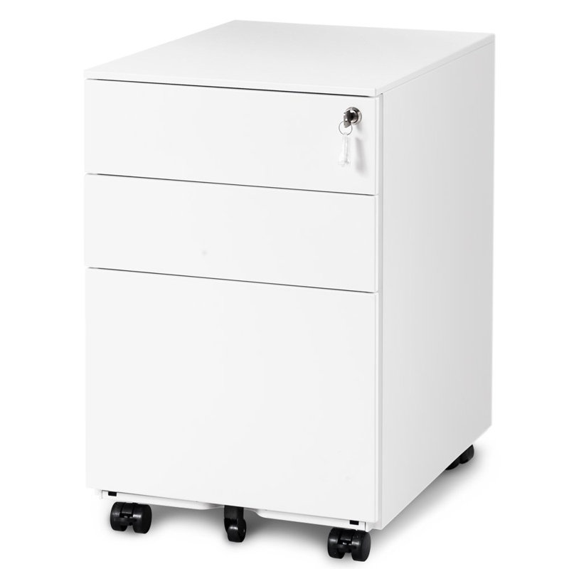 60cm Wide 3 -Drawer Mobile Steel File Cabinet, White