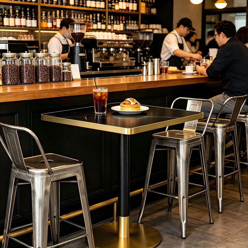 Table bistro 31,5 po Glam Square, Black/Amber Gold, Noir / or brossé