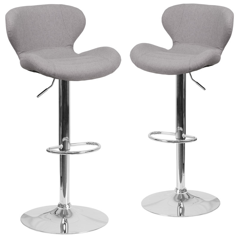 Tabouret de bar contemporain réglable en vinyle avec dossier incurvé et base chromée Nuttall, Polyester gris