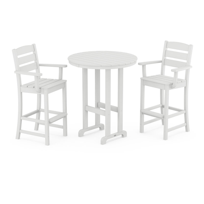 Lakeside 3-Piece Round Bar Arm Chair Set, White