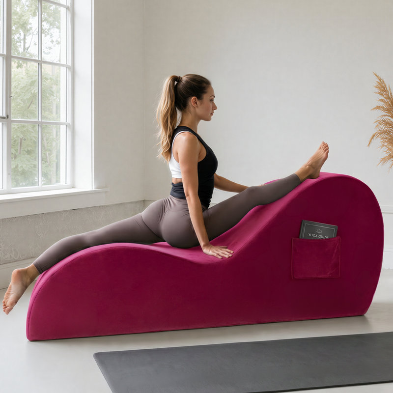 Fauteuil de yoga 61 po avec housse en velours amovible et pochette de rangement latérale, Rouge