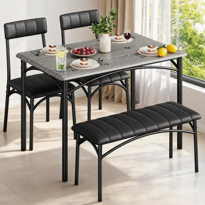 Rectangular Dining Table Set for 4, Modern Kitchen Table with Upholstered Bench and 2 Cushioned Chairs, Space-Saving Dining Table Set for Small Spaces