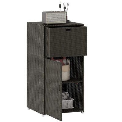 Outsunny Outdoor Towel Rack & Pool Storage 24" x 24" x 47" Dark Brown | Cabinet/Hot Tub Accessory Storage, PE Rattan Cabinet, Basket Drawer, Poolside, Spa