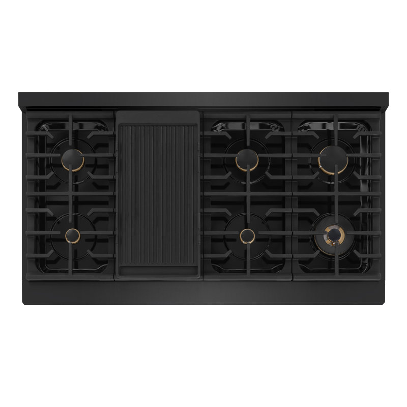 ZLINE 48 in. Autograph Paramount Rangetop in Black Stainless Steel w/ Gold Accents, Black Stainless/Champagne Bronze
