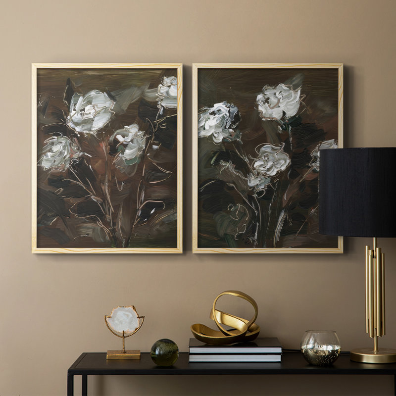 Impression encadrée florale blanche et cuivre I-Premium - prête à être accrochée - aucun clou requis - aucun clou requis