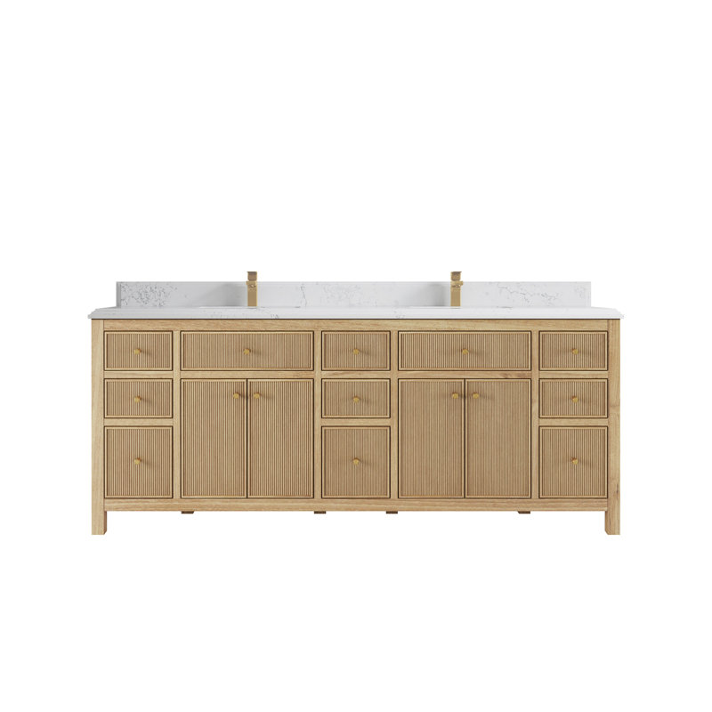 84'' Double Bathroom Vanity with Quartz Top, Empira White