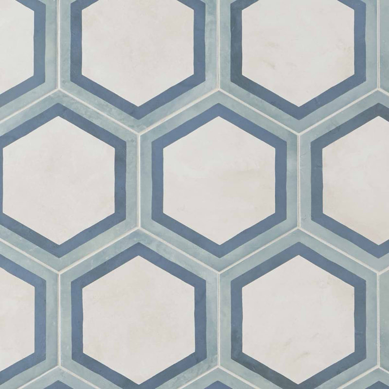 Ava 8" Hex Matte Porcelain Tile, Ava Deco Ocean Cielo