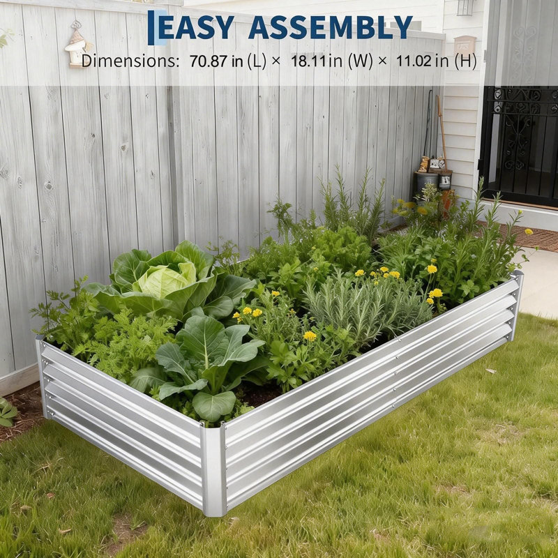  Spacious Outdoor Raised Garden Beds Set - 2 Pack Galvanized Metal Planter Boxes, Durable Planting Containers for Vegetables, Flowers, Herbs, Backyard Gardening, Silver, 180×46×28cm