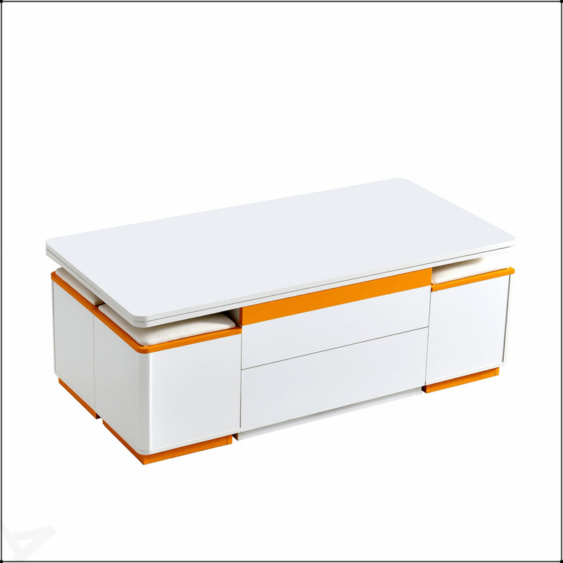 Table basse à plateau relevable avec 4 tabourets de rangement, table basse moderne avec plateau pliable, table basse réglable multifonctionnelle pour le salon