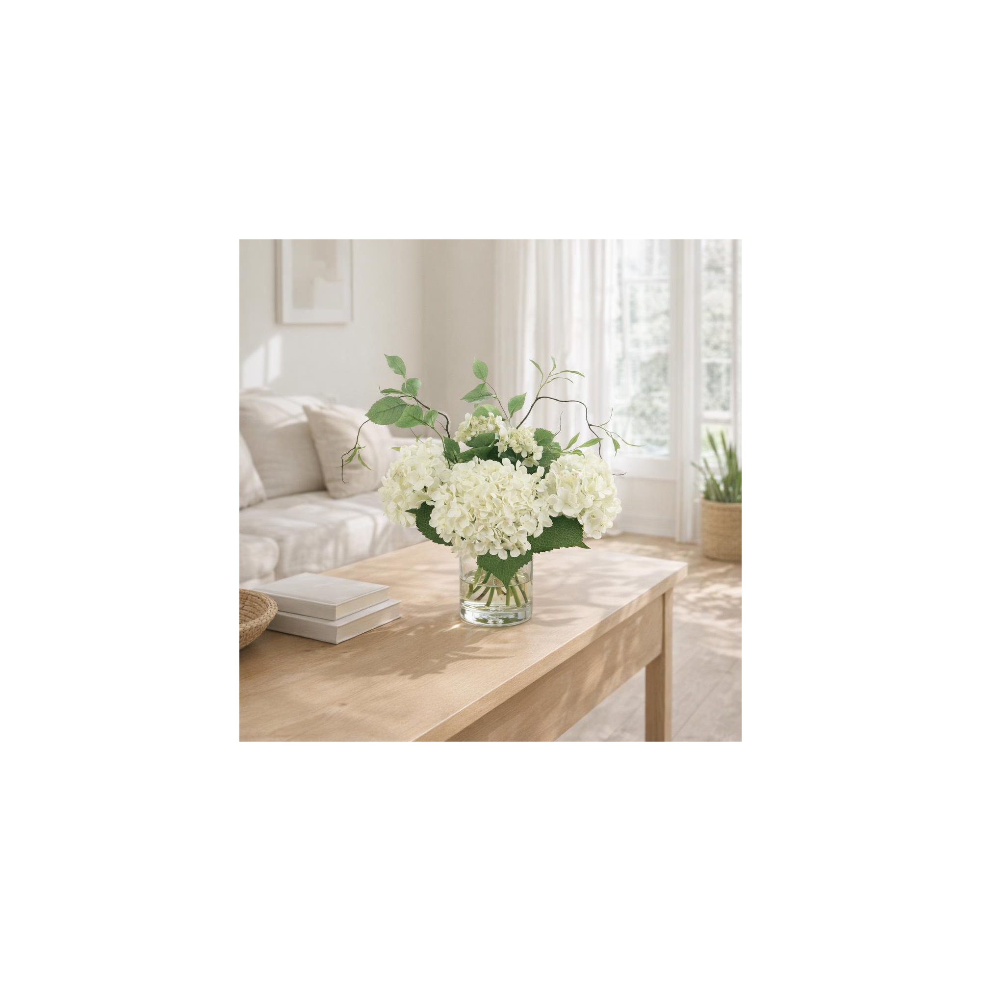 Faux Hydrangea Centerpiece in Vase