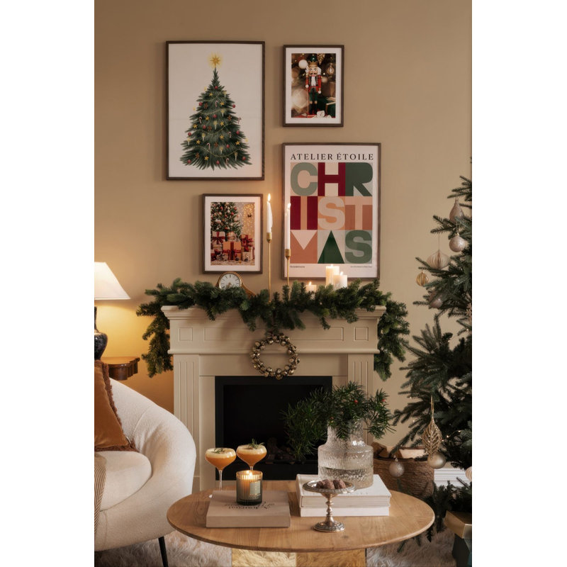 Elegant Decorative Framed Painting Set (4 Pieces), Solid Wood Frame, 13.0 x 19.0 in (2 Pieces) & 7.9 x 11.8 in (2 Pieces) | 100% MDF, Digital Print | Perfect Holiday Home Decor for Christmas