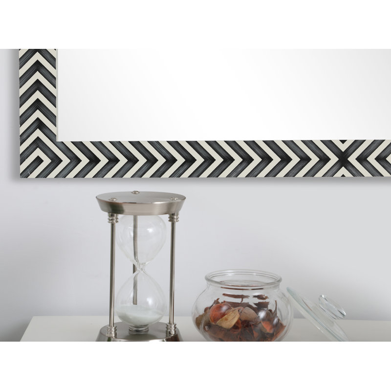 Chevron Patterned Black and White Wood Rectangular Mirror