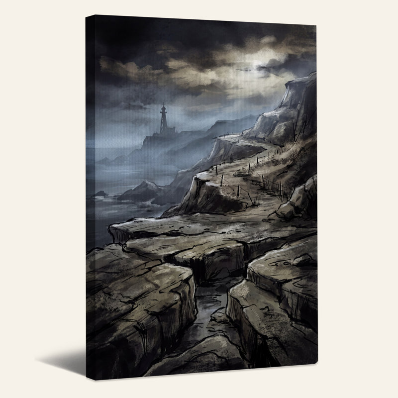 Art sur toile, "Phare noir sur chemin de falaise rocheuse sous Halloween", 24"H x 18"W