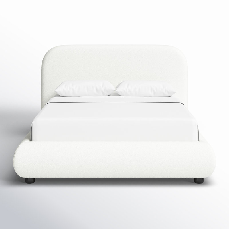 Reggie Upholstered Platform Bed, Queen, Off White Performance Boucle