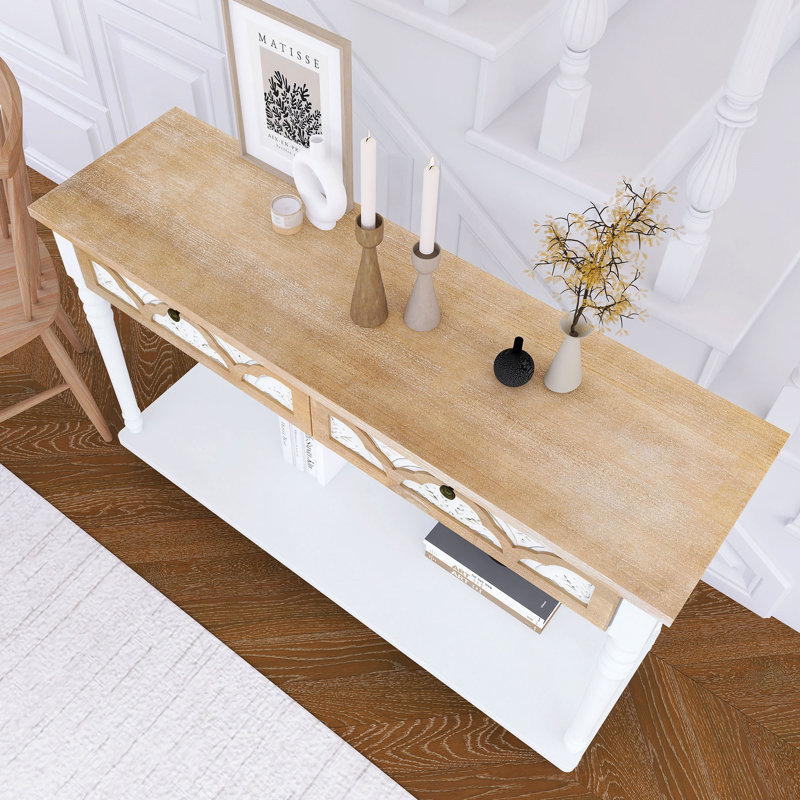 48 Inch Long Console Table With 2 Drawers And 1 Bottom Shelf For Entryway Hallway Easy Assembly