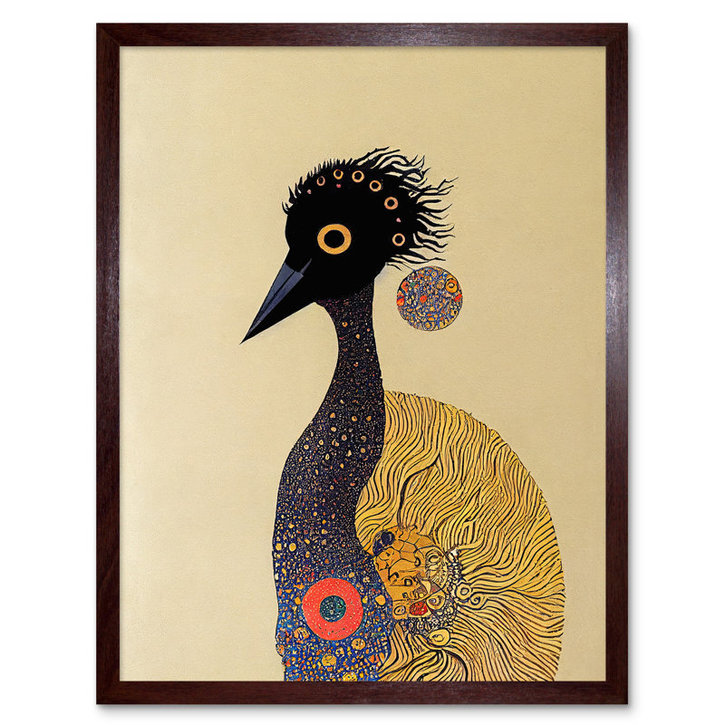 Surreal Abstract Ostrich Emu Klimt Style - Rectangle Print, Brown Framed Unframed, 43cm H x 33cm W x 2cm D