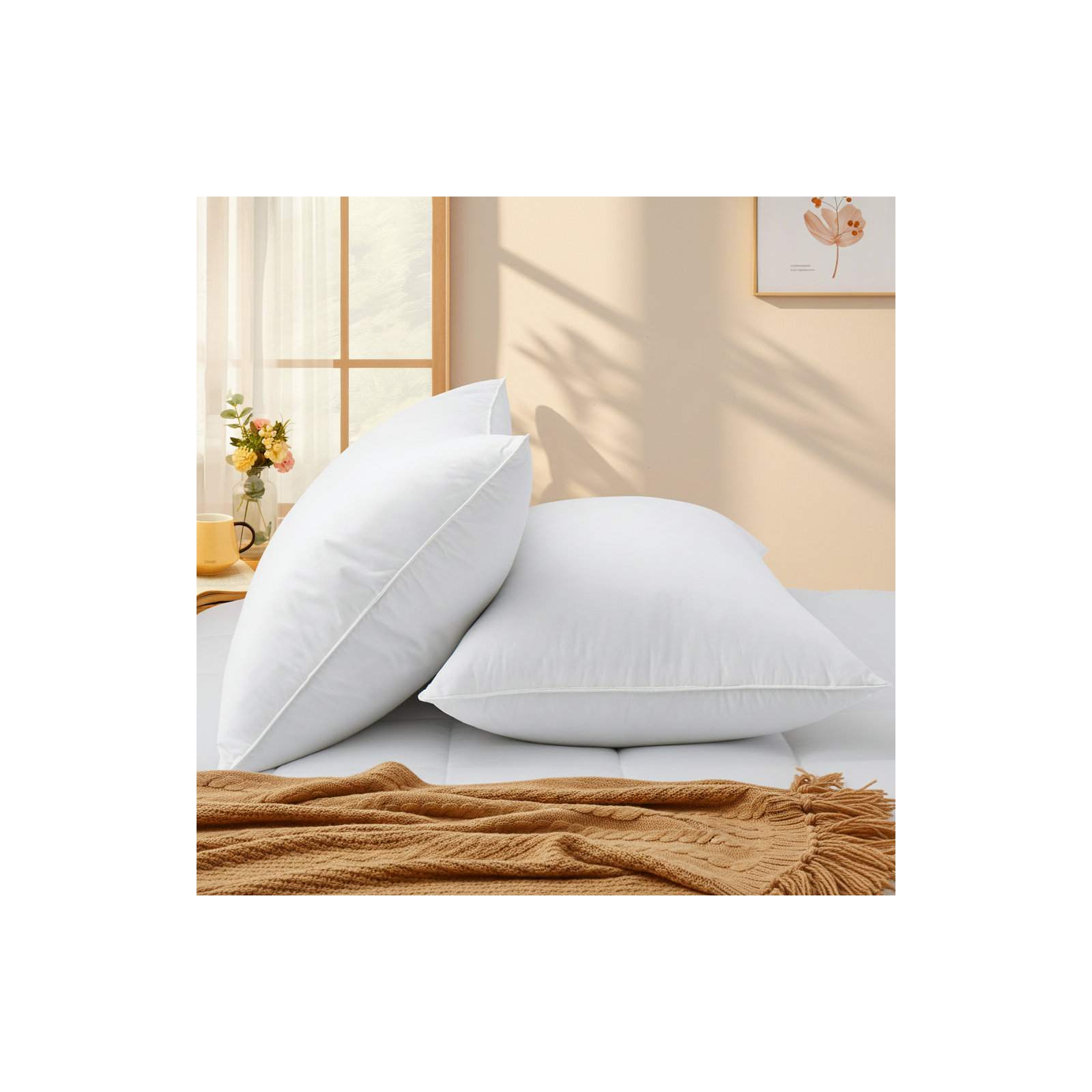 Goose Feather Plush Support Pillow - 100% Cotton Shell, Soft Yet Supportive, King