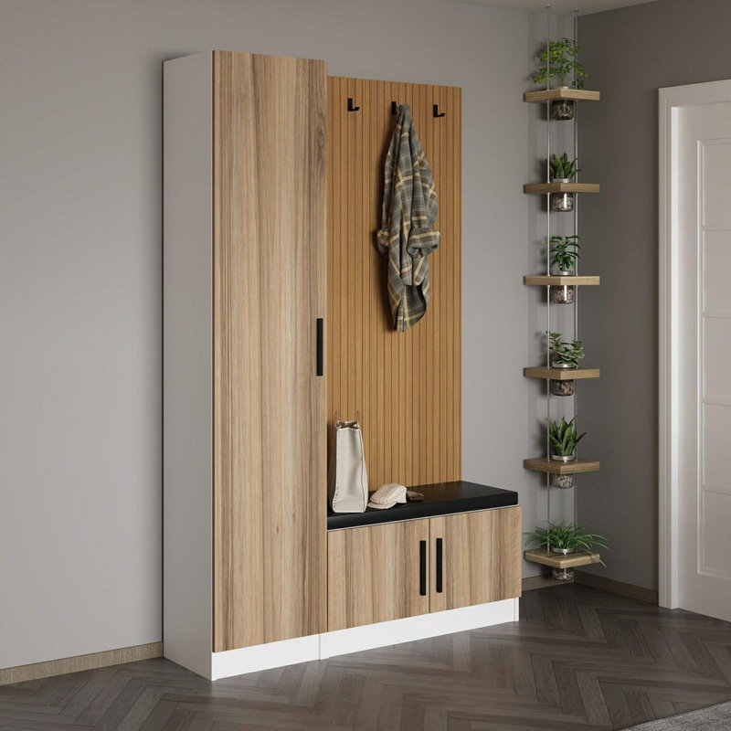 Support de couloir moderne, couleur noyer, 53,1 po x 82,7 po x 13,8 po | 100% panneau de particules enduit de mélamine, épaisseur: 0,7 pouce | Solution de rangement élégante pour le vestibule, design durable et élégant