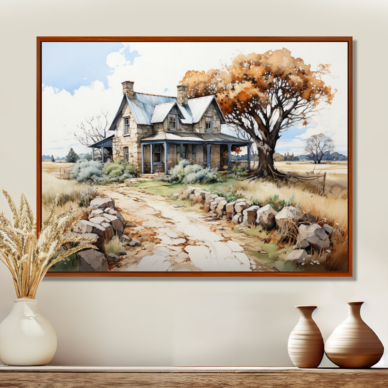 Farmhouse Patterns An II - Farm, art mural, 16" H x 32" W, Cadre flottant brun