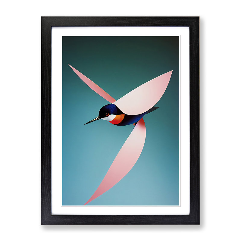 Swallow Bird Abstract - Single Picture Frame Print, Black, 64cm H x 46cm W x 2cm D