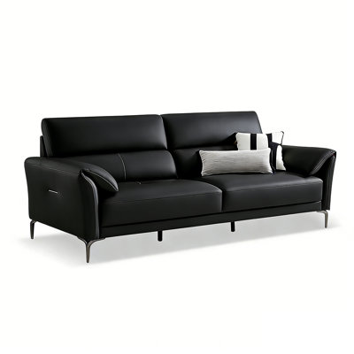 Black Genuine Leather Standard Sofa cushion Loveseat