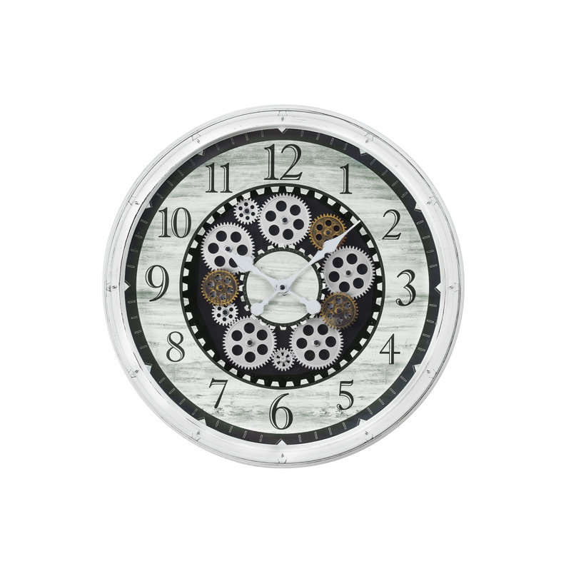 Horloge, 20 po, mécanisme d'engrenage, horloge murale, blanc antique, transitionnel