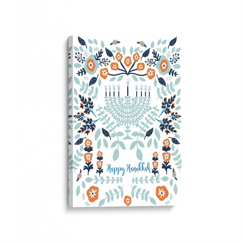 Impression florale sur toile, "Hanoukka menorah" par Garima Dhawan, H 16 po x l 12 po, Toile tendue, Ne s’applique pas