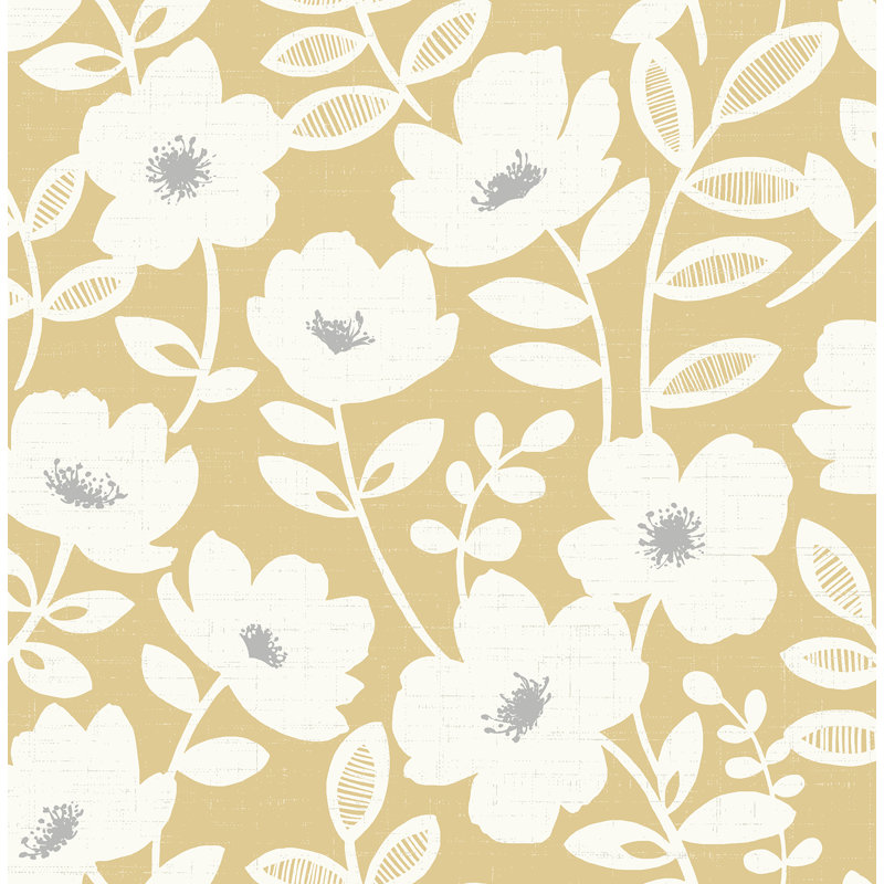 Rouleau de papier peint L 33 pi x l 20,5 po à motif de fleur scandinave Azarius, Jaune