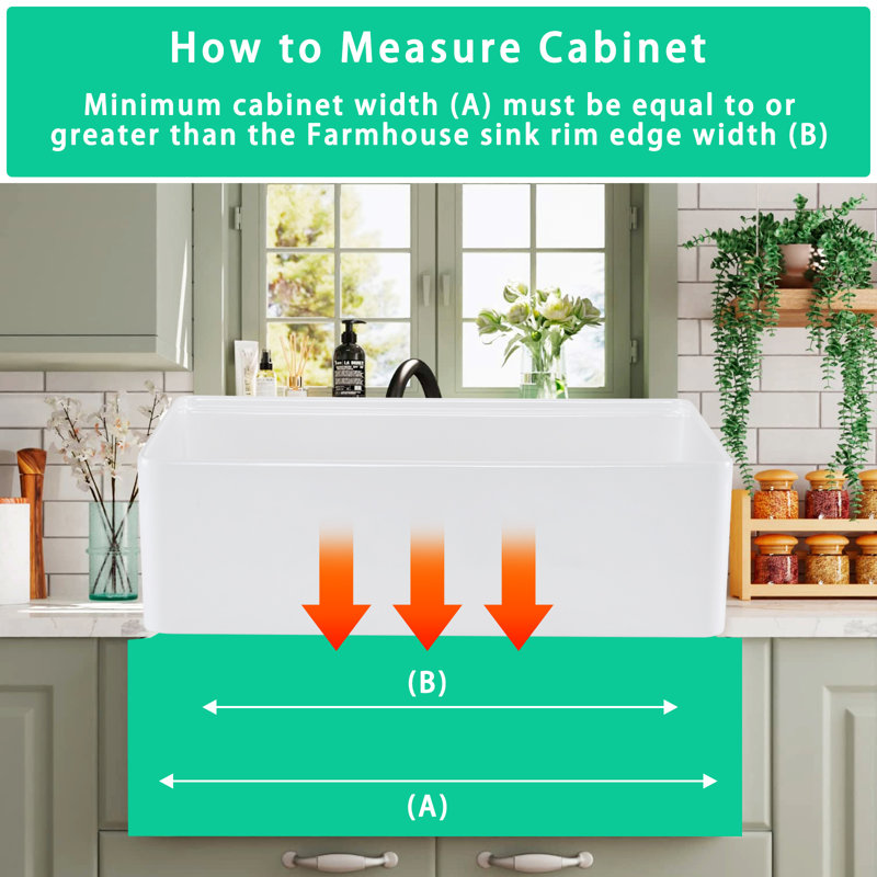 Single Bowl Fireclay Kitchen Sink, 10" H x 20" W x 30" L