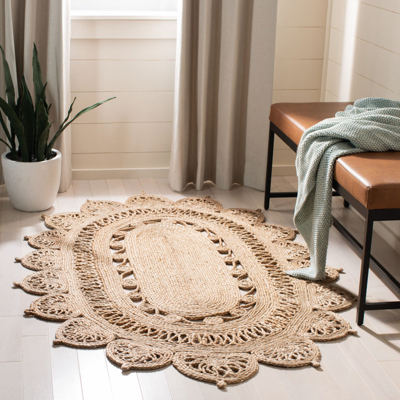 Varshini Natural Fiber Hand Woven Jute Solid Color Rug, Oval 4' x 6'