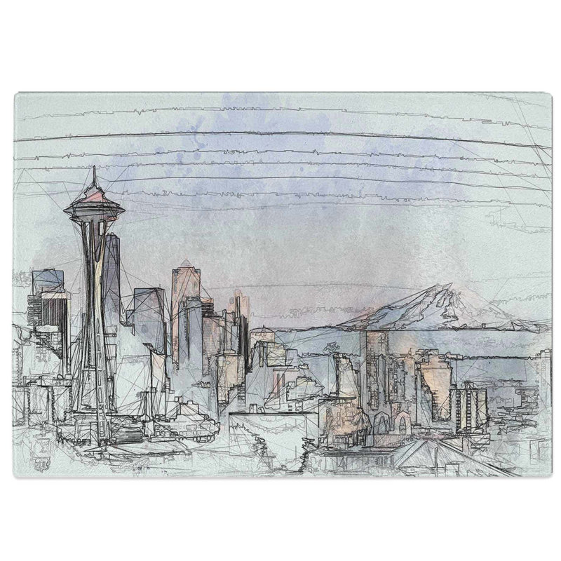 Tempered Glass Seattle Skyline Chopping Board, 39 cm W x 28.5 cm L