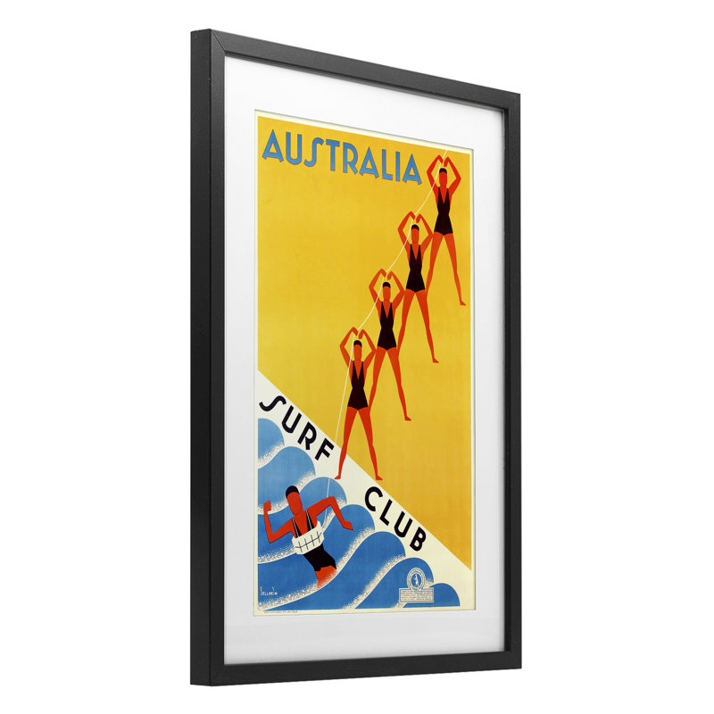 «Australie Surf Club», reproduction encadrée sous verre, conception de Marcus Jules, H 20 po x l 14 po, Cadre noir minuit