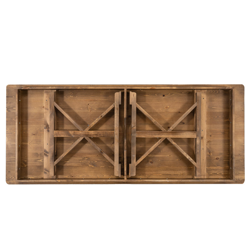 Rustic Brown Solid Pine Rectangular Dining Table with Foldable X-Shaped Legs