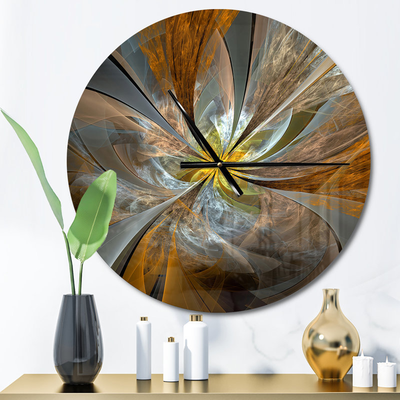 Symmetrical Fractal Flower - Modern wall clock, Small, Brown
