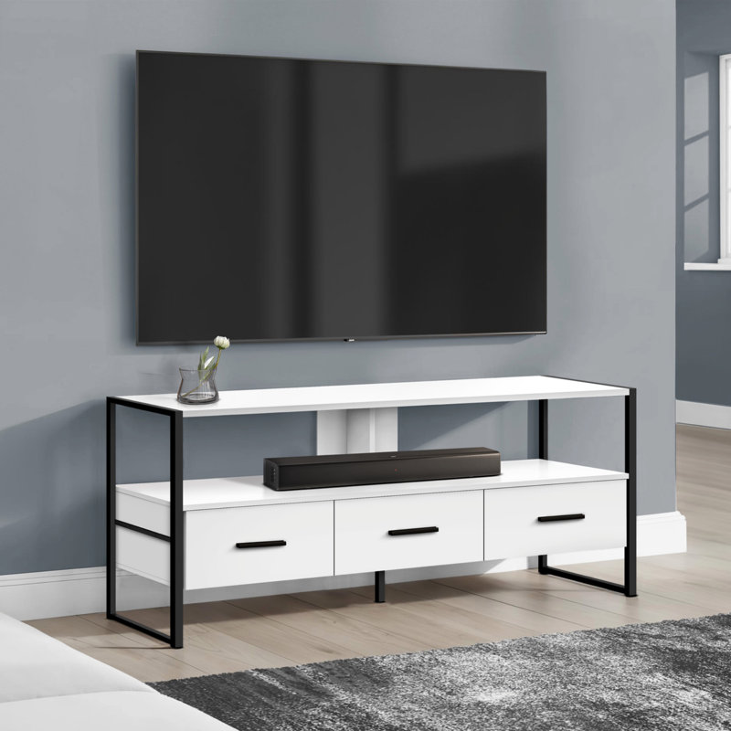 Modern 48 Inch TV Stand With Storage Drawers And Open Shelving, Ideal For Contemporary Living Rooms And Bedrooms, White