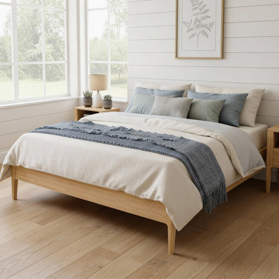 Retro Style Bed Frame, Platform Bed with Central Support Legs