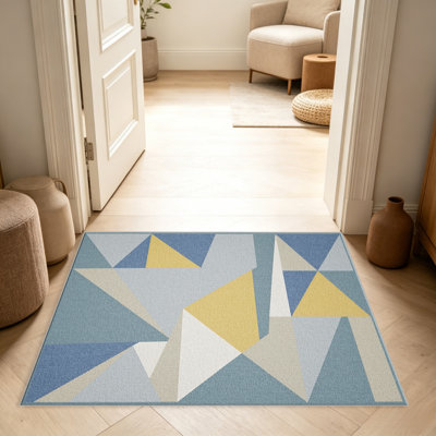 Tapis 1PC bleu triangulaire, élégant tapis décoratif polyvalent, facile à nettoyer et à entretenir, pièce de mobilier idéale pour la chambre à coucher, le salon, le couloir, le vestibule, le dortoir et le bureau afin de rafraîchir l'ambiance int?