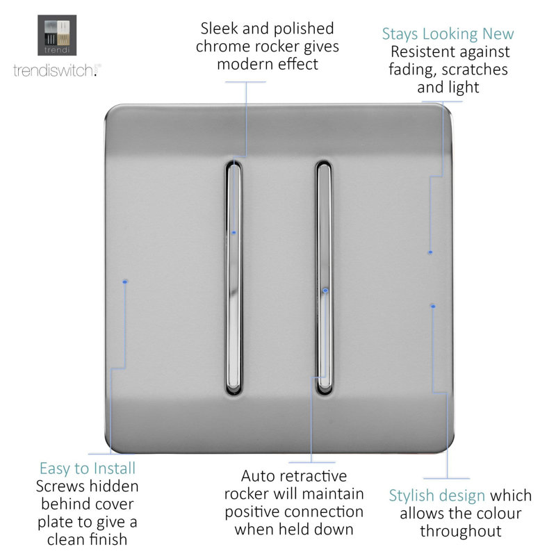 Trendi Switch 2 Gang Retractive Doorbell Switch, Steel