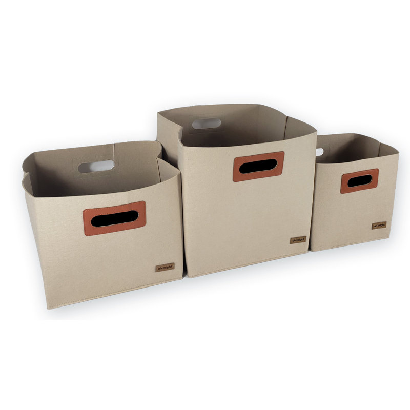 Ensemble 3 pièces de cubes de rangement et de feutre, Beige