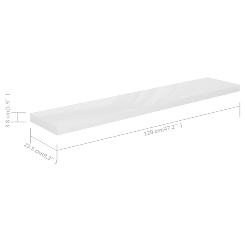 Arson 2 Piece Floating Shelf, 3.8cm H x 23.5cm W x 120cm D, High Gloss White