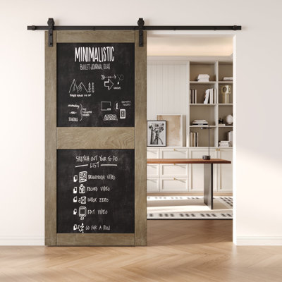 42x84 Classic Gray Color 2 Panel Chalkboard Design Finished Unassembled Solid Wood Sliding Barn Door Only