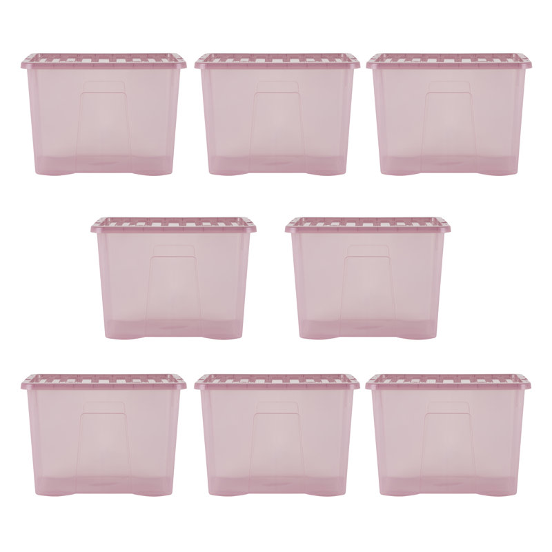 Wham Crystal 80L Plastic Storage Box Pack of 8 Tint Dusky Orchid