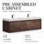 72" Modern Wall-Mounted Double Bathroom Vanity with Dark Walnut Finish, Nested Drawers and Integrated Glossy White Sink-557319106-557319107