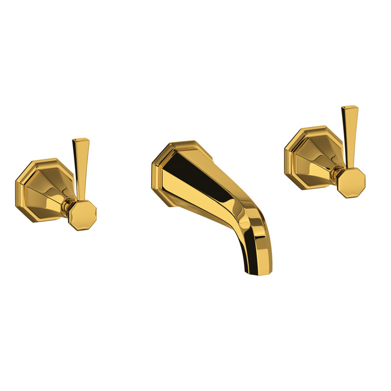 Deco Wall Mount Tub Filler Trim, Unlacquered Brass, Lever Handle