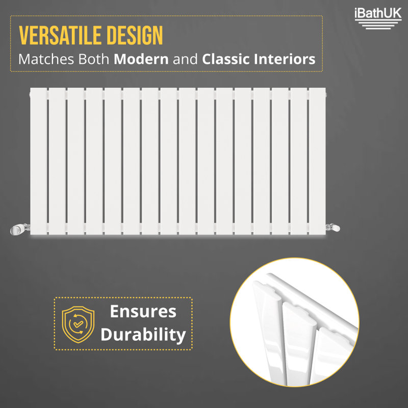 iBathUK Belgravia Horizontal Single Slim Flat Panel Radiator, White, 60cm H x 121.6cm W x 5.2cm D