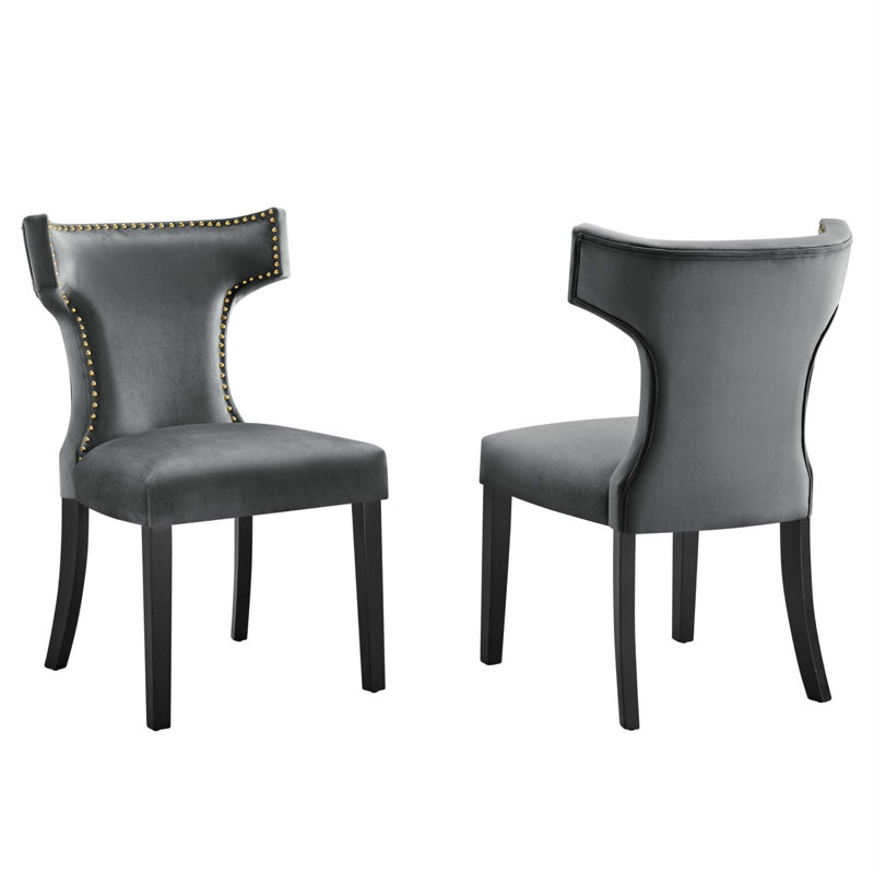 Modway Curve Performance Velvet Dining Chairs, Gray