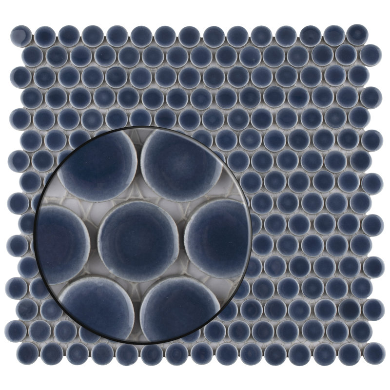 Hudson Penny Round .80" x .80" Porcelain Penny Round Mosaic Wall & Floor Tile, Denim Blue