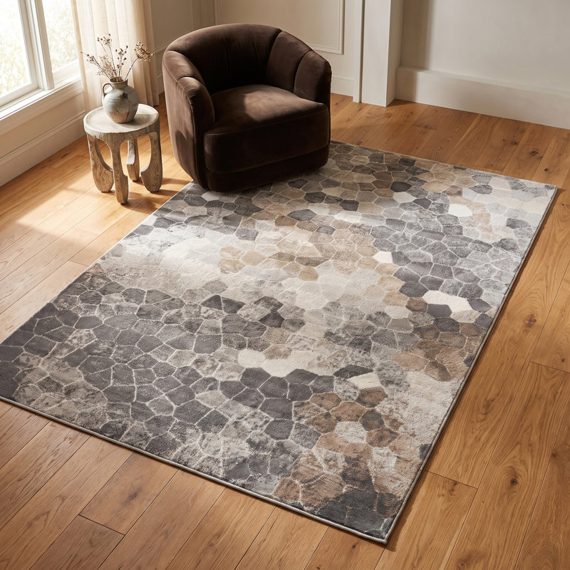 Tapis intérieur / extérieur en mosaïque gris / beige 8 pi x 11 pi (7 pi 9 po x 10 pi 8 po) de Joni