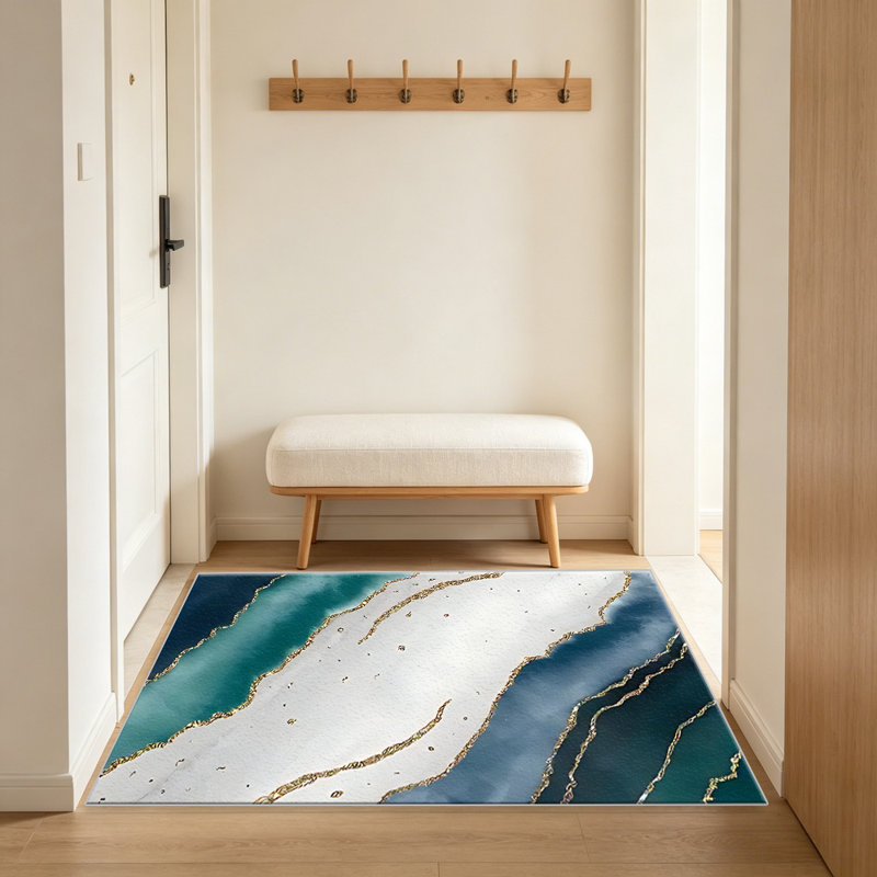 Teal Gold Marble area rugs for Living Room, Soft and Comfortable, Suitable for all seasons, easy to maintain, machine washable Indoor floor mat, Under Table Farmhouse suitable for Bedroom, Dining Room, Study, Patio, Balcony, Home Decor